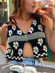 Lunivop Printed Vintage Fashion Cropped Top Vest For Women Contrast Fashion Sleeveless Summer V-Neck Tank Top Female Y2k Top New