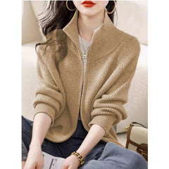 Lunivop Women's Zip Up Sweater Cardigan Cozy Knit Stand Collar Zipper Front Plain Sweater Jacket Female Korean Chic Fall Winter Outfit