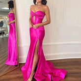 Lunivop Bafftafe Fuchsia Satin Mermaid Evening Dresses Pleated Sexy High Slit Fishtail Long Formal Birthday Party Gowns Prom formal dress