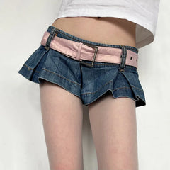 Lunivop New Retro Sexy Women Summer Low Waist Mini Pleated Denim Shorts Skirt Fashionable Street Y2k Harajuku Goth Shorts