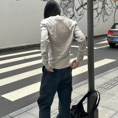 Lunivop O-neck Button Solid Color All Match Long-sleeved T-shirt Women Autumn New High Street Fashion Rhinestone Casual Tops