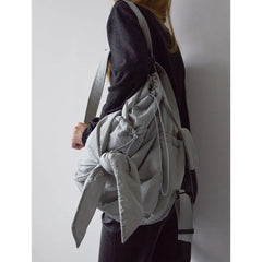 Lunivop Hot Girls Nylon Grey Handbag Y2k Women Retro Bow Large Capacity Casual Backpack Female Sweet Cool Backapcks Aesthetic