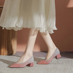 Lunivop Single Shoes Women's New Versatile Knitted Shoes Thick Heels and Pointed Toes Slip on Mesh Light Shoes 40 Zapatos De Mujer