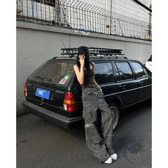 Lunivop Cargo Pants Women Jeans Vintage Street Distressed Wash Baggy Jeans Women Clothing Casual Wide Leg High Waisted Jeans Woman Pants