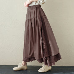 Lunivop Japanese Cotton Linen Long Skirts Women Vintage Embroider Lace Up A-line Sweet Elastic Hight Waist Lolita Female Pleated Skirt