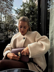 Lunivop Casual Single Button Women's Short Coats Elegant Solid O-neck Long Sleeved Jackets Female Autumn Warm Loose Commute Outwear Tops