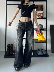 Lunivop Grunge Y2k Black Jeans Women Baggy Vintage High Street Oversized Denim Trousers Gothic Gyaru 2000s Acubi Fashion Jeans
