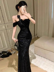 Lunivop Woman Dress Slash Neck Sexy Flowers Off Shoulder Backless Vintage Elegant Temperament Party Mermaid Dress Female Cocktail