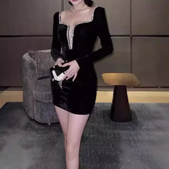 Lunivop Plus Size New Luxury Socialite Style Elegant Sexy Slimming Velvet Dress For Women Slimming Silk Gown Dress Large Size La...