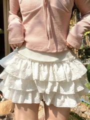 Lunivop Kawaii Ball Gown Short Skirt Pleated Ruffles Layered High Waist Solid Mini Cake Skirts Lolita Girl Sweet Cute Elastic Waist Y2K