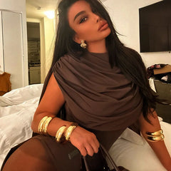 Lunivop Tassel Swing Collar Bodysuit Women Chic Elegant Hipster Summer Fashion Sleeveless Wild Basic Midnight Stretch Tops