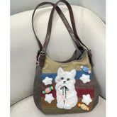 Lunivop Harajuku Cat Shoulder Bags Women Vintage Embroidery Patchwork Casual Tote Bag Handbag Female Sweet Y2k Bags Aesthetic