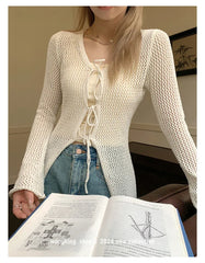 Lunivop Tie Front Open Knit Cardigan Women Long Sleeve Longline Sweater Jacket Sheer Beach Cover-Up Ladies Boho Vacation Outfit