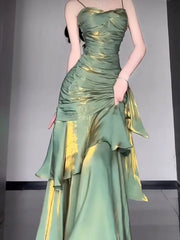 Lunivop Oversize Green Camisole Dress for Women Sexy Slim Waist Bodycon Fishtail Dresses 2025 Summer New Mid-length Vestidos De Mujer