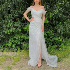 Lunivop Luxury Sequin Women's Evening Dress Off Shoulder Sweetheart Lilac Wedding Guest Gowns A Line Slit Elegant Prom Gowns