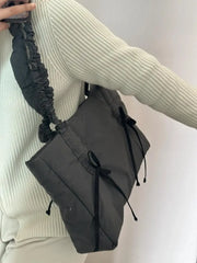 Lunivop Harajuku Grey Tote Bag Women Retro Bow Chic Large Capacity Casual Handbag Purse Female Vintage Underarm Messenger Bag