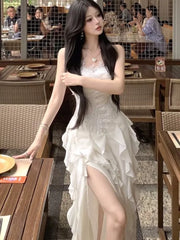 Lunivop Women Elegant Sexy Romantic Style Purple Off Apricot Strap Ruffles Floral Long Midi Dress Birthday Party Luxury Designer New