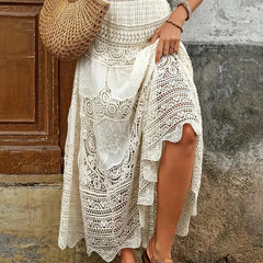Lunivop Boring Honey French Retro Classical Skirts Hollow Out Knitting Big Swing Skirt Summer New Fashion All-Match High Waist Dress