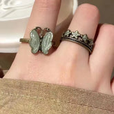 Lunivop Vintage Silver Color Butterfly Flower Opening Ring For Women Men Punk Hip Hop Metal Adjustable Finger Rings Jewelry Gift
