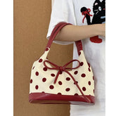 Lunivop Retro Dot Red Handbag Women Versatile Bow Large Capacity Casual Shoulder Bags Ladies Sweet Cute Underarm Bag Aesthetic