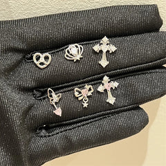 Lunivop 1pcs Shiny Cross Pink Zircon Silver Color 316L Stainless Steel Ear Bone Nail Y2K Hottie Earring for Women Cochlear accessories