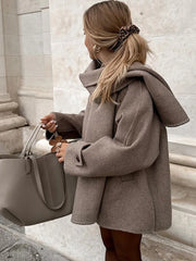 Lunivop Elegant Scarf Collar Short Jackets Women Casual Loose Khaki Single-Breasted Jacket Female Autumn Winter Chic High Streetwear Top