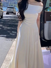 Lunivop Summer Spring Elegant Off Shoulder Long Dresses Casual Sleeveless Evening Party Dress Korean Style Slim Waist A-line Vestidos