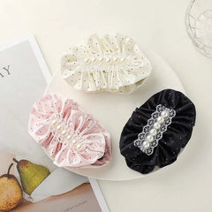 Lunivop Korean Black Polka Dot Pearl Hair Clip For Women Girls Elegant Satin Banana Clip Ponytail Clip Barrette Hair Accessories