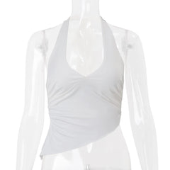 Lunivop Backless V-Neck Casual Halter Sexy Solid Irregular Camisole Y2K Spring Summer Daily Cute Fashion Streetwear Tank Top