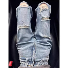 Lunivop American Design Heavy Rhinestone Distressed Jeans for Women Fall Winter Unique Loose Fit Wide Leg Long Trousers New Arrival
