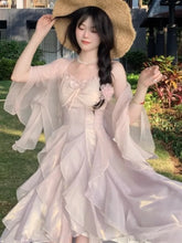 Lunivop Women Trendy Two Ruffle Asymmetrical Fairy Sweet Dresses Sexy V Neck Spaghetti Strap Chic Party Dress Korean Sweet Summer New