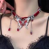 Lunivop Goth Punk Exaggerated Red Butterfly Pendant Short Choker Chain Necklace Women Charms Rave Jewelry Y2K EMO Scene Accessories
