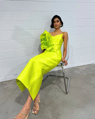 Lunivop Fluorescent Green Formal Dress Asymmetrical Column Ankle Length Skirts Fold Bespoke Occasion Dresses Saudi Arabia Party Dress