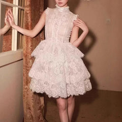 Lunivop Fashion Casual Lace Dress Women's Half High Collar Sleeveless A Line Dresses 2025 Summer New Tide