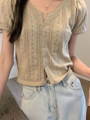 Lunivop Design Sensation Hollow out ort Knitted Top Women's Summer New Fre Sweet Anti-Aging Charming irt Korean Sle Slim Fit