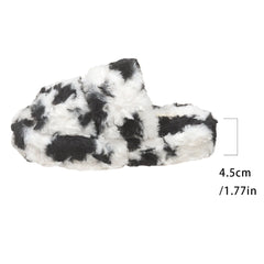 Lunivop Women Platform Fluffy Slippers Autumn Winter House Shoes Warm Faux Fur Thick Sole Open Toe Girls Home Floor Street Cotton Slides
