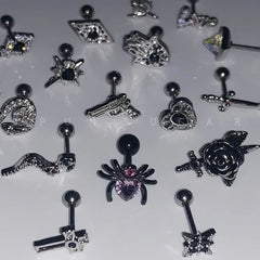 Lunivop Black Cool Spider Snake Cross Cartilage Stud Earrings for Women Girls Punk Gothic Stainless Steel Helix Ear Piercing Earrings