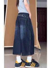 Lunivop Loose High Waist Wide Leg Seven-Foot American Retro Denim Jeans Women's plus Size Spring Slim Straight Knife Middle Pants