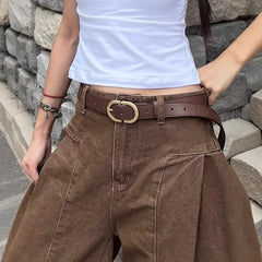 Lunivop Vintage Punk Leopard Print Jeans for Women American High Street Loose Wide Leg Pants Y2k Sexy Low-waist Denim Pants
