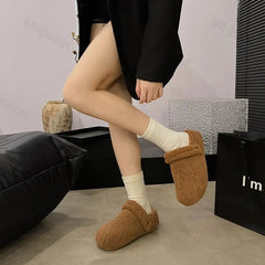 Lunivop Women Slippers Fur Flats Short Plush Mules Shoes New Women Cotton Shoes Suede Home Flip Flops Warm Shoes Zapatos De Mujer