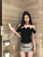 Lunivop Sexy Camis Women Flowers Off Shoulder Slim Backless Sexy Slash Neck Crop Tank Tops Solid Female Sweet Fashion Casual