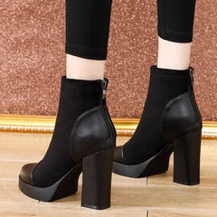 Lunivop Square Heel Ankle Boots Autumn New Comfort Soft Leather High Heel Boots Women's Fashion Pointed Zipper Temperament Women's Shoes