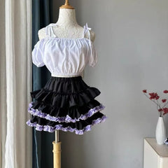 Lunivop Sweet Lace Pleated Cake Skirt for Women Korean All-match Faldas Sexy Mujer 2025 Summer New Pumpkin A-line Flower Bud Skirts