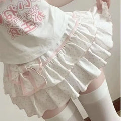 Lunivop Deeptown Harajuku Y2k Lolita Mini Skirt Women Bow Japanese Style Kawaii Pleated Skirts Sweet Dot Ruffles Cake Layered Skirts