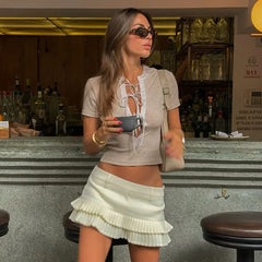 Lunivop American sexy babes deep V-neck straps short open-button top women's versatile new ins style