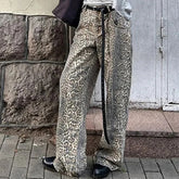 Lunivop Leopard Jeans Women Y2k American Wide Leg Pants High Waisted Korean Style Retro Baggy Jeans Loose Oversized Straight Trousers