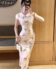 Lunivop Woman Dress Sexy Peter Pan Collar Floral Printed Slim Vintage Elegant Summer Fashion Temperament Party Dresses Female