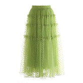 Lunivop Fashion Solid Color Folds Skirt Women's High Waisted Mesh Splicing Large Swing Skirts 2025 Summer New Tide