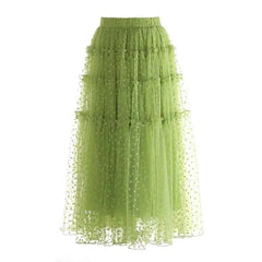 Lunivop Fashion Solid Color Folds Skirt Women's High Waisted Mesh Splicing Large Swing Skirts 2025 Summer New Tide