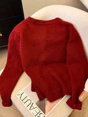 Lunivop Cute Bow Women Cardigan Long Sleeve Lazy Wind Sweet Knitted Sweater Casual Loose Preppy Style Vintage Lady O Neck Fall Tops